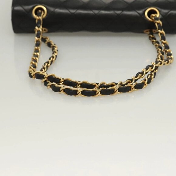CHANEL Matelasse Chain Shoulder Bag Lamb Skin Black Gold CC Auth - Picture 8 of 16